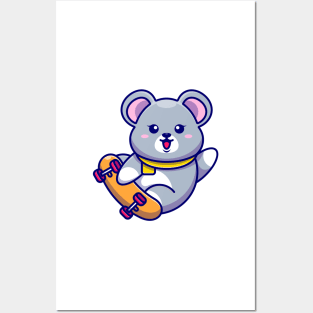 Cute mouse play skateboard cartoon Posters and Art